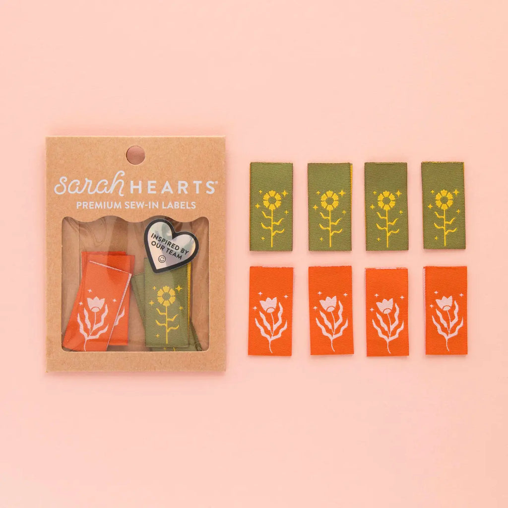 Sarah Hearts - Woven Clothing Label Tags - Floral Design