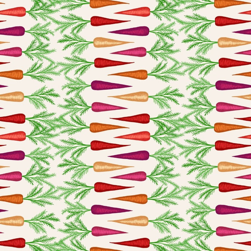 Lewis & Irene - The Kitchen Garden - Rainbow Carrot Stripe - Cream fabric