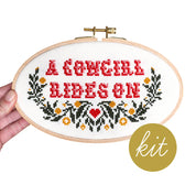 Junebug & Darlin - 5"x8" Oval Cross Stitch Kit - A Cowgirl Rides On