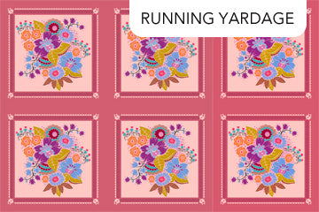 Graphic multicolor bouquet in a square motif on pink ground 