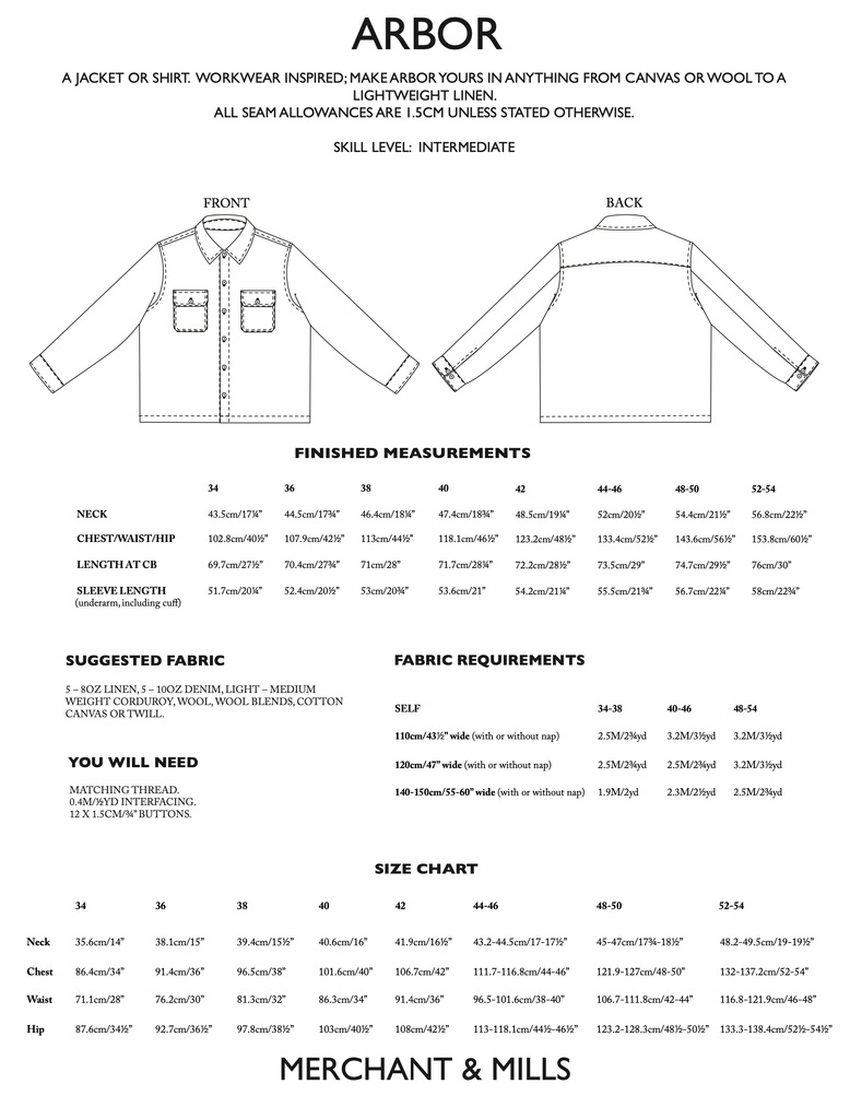 Merchant & Mills - Arbor Shirt or Jacket - Size UK 34 – 54