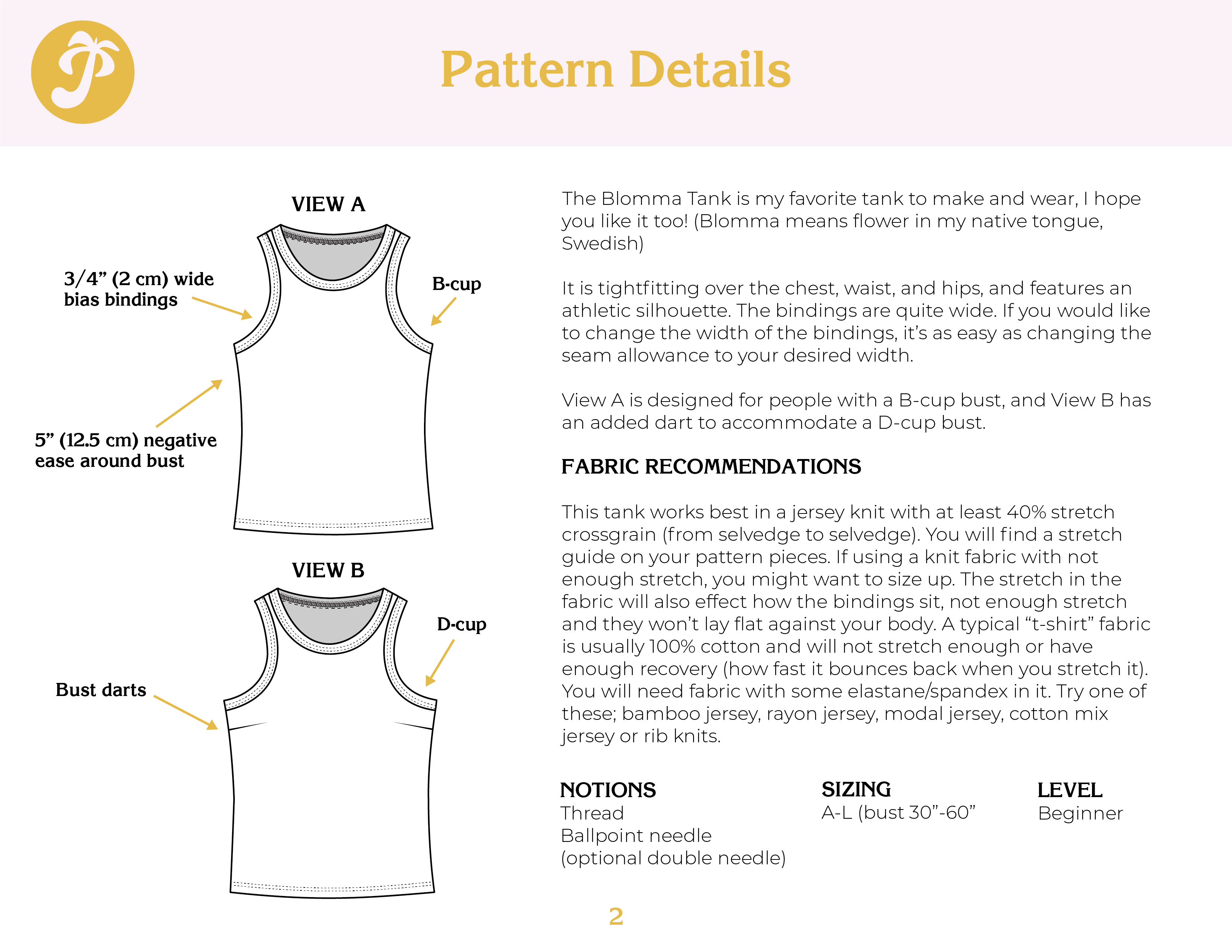 Paradise Patterns - Blomma Tank - PDF and Printed Pattern