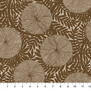 Figo - Linen Cotton Lightweight Canvas - Rythm & Leaves - Large Floral - Ochre
