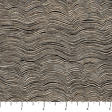 Figo - Linen Cotton Lightweight Canvas - Rythm & Leaves - Hills - Black