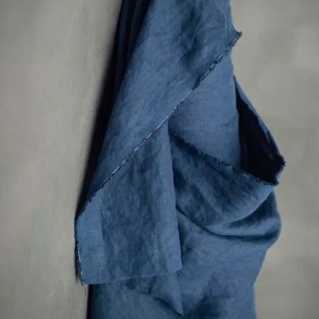dark blue linen woven fabric with soft drape