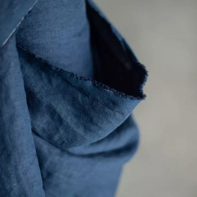 dark blue linen woven fabric with soft drape