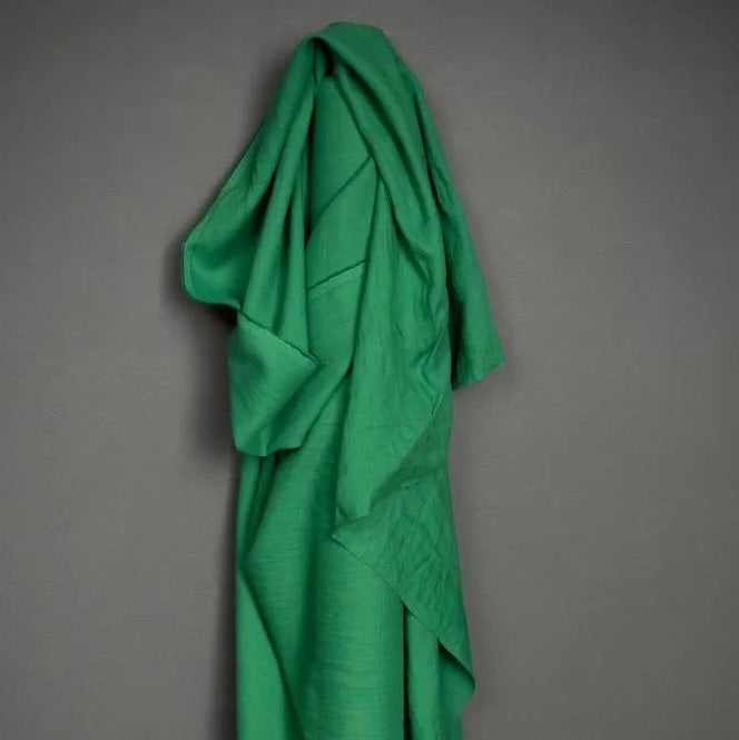 emerald green linen fabric with a soft drape