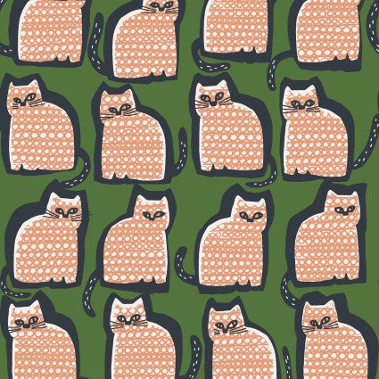 Cosmo - Cotton Canvas - Nordic - Cats on Green