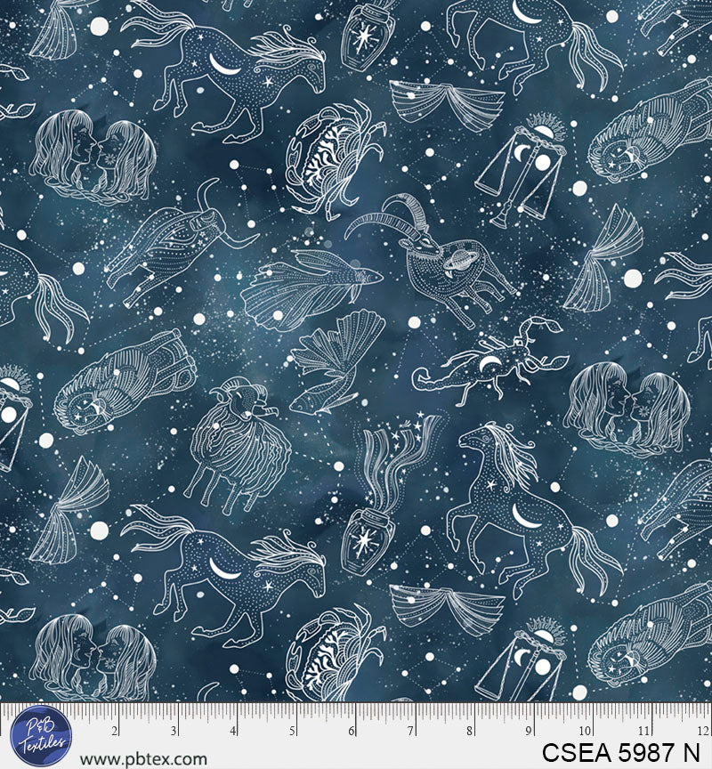 P&B Textiles - Celestial Seasons - Astrology Symbols - Night