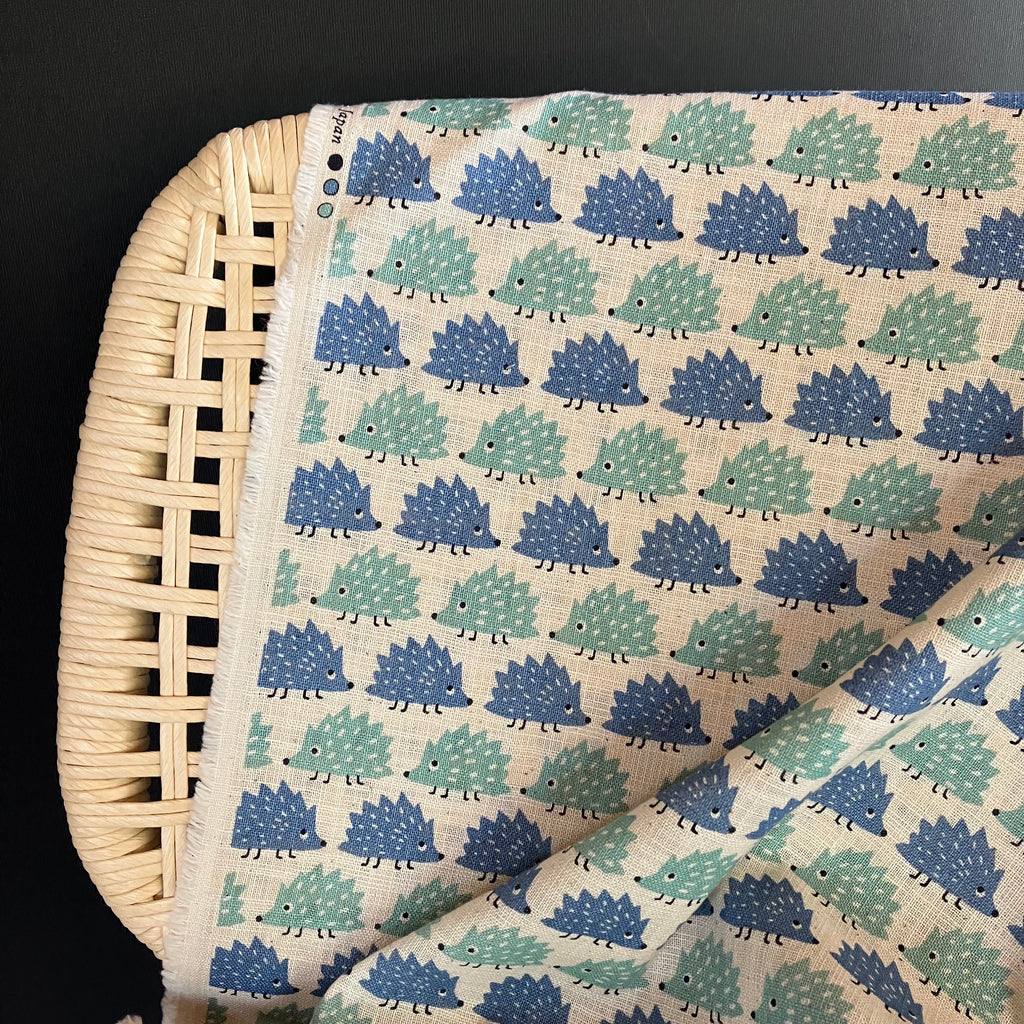 Sevenberry - Homespun - Hedgehogs - Blue and Teal on Natural