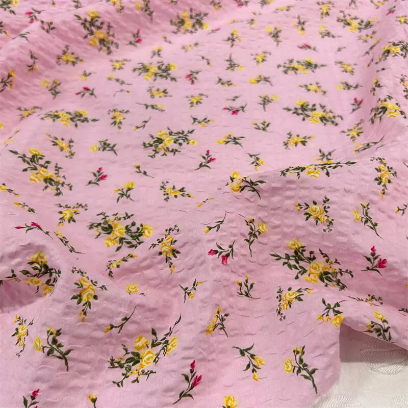 Deadstock - Japanese Cotton Seersucker - Tiny Floral - Pink