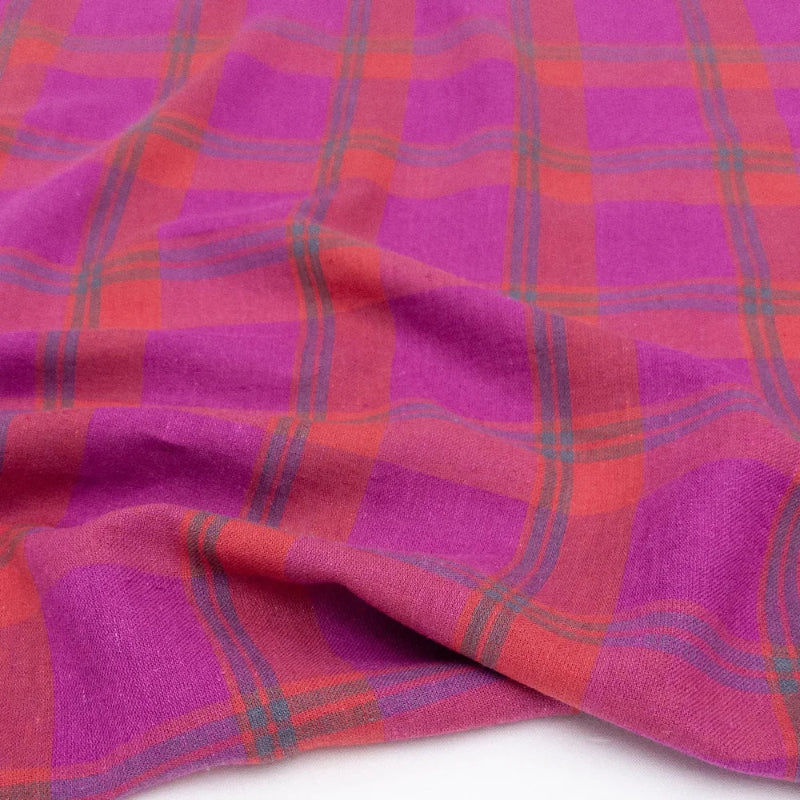 Close-up of purple and red plaid fabric