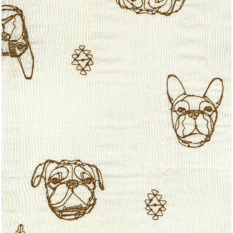 Kokka - +HAyU - Embroidered Double Gauze - Dog Faces - Brown on Cream