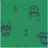 Kokka - +HAyU - Embroidered Double Gauze - Dog Faces - Navy on Green