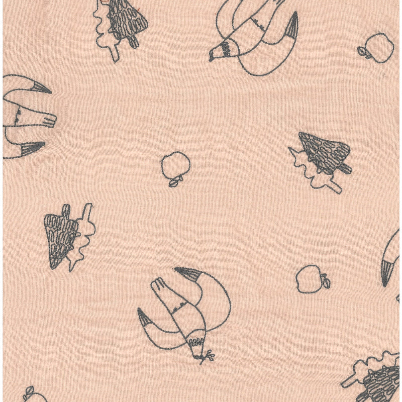 Kokka - +HAyU - Embroidered Double Gauze - Doves - Gray on Peach