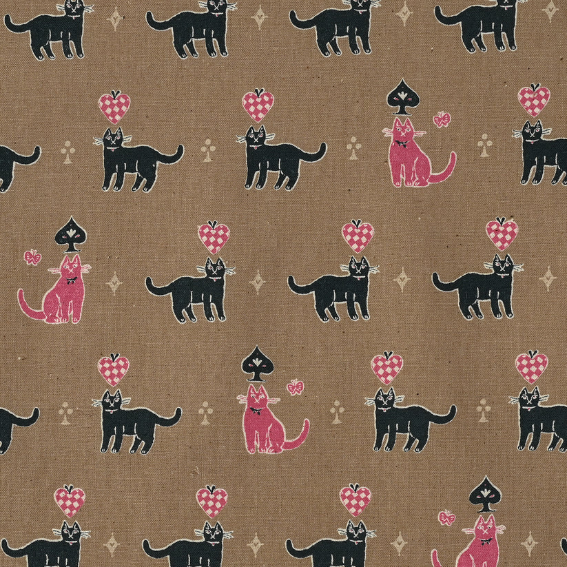 Kokka - Cotton Linen Sheeting - Sanae Sugimoto - Cats - Red