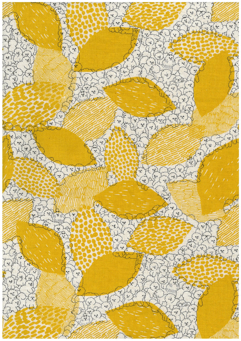 Kokka - Cotton/Linen Sheeting - Marble SUD Bichon Frisé - Yellow