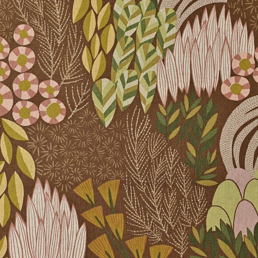 Kokka - Cotton/Linen Lightweight Canvas - Bloom by Bookhou - Coffee