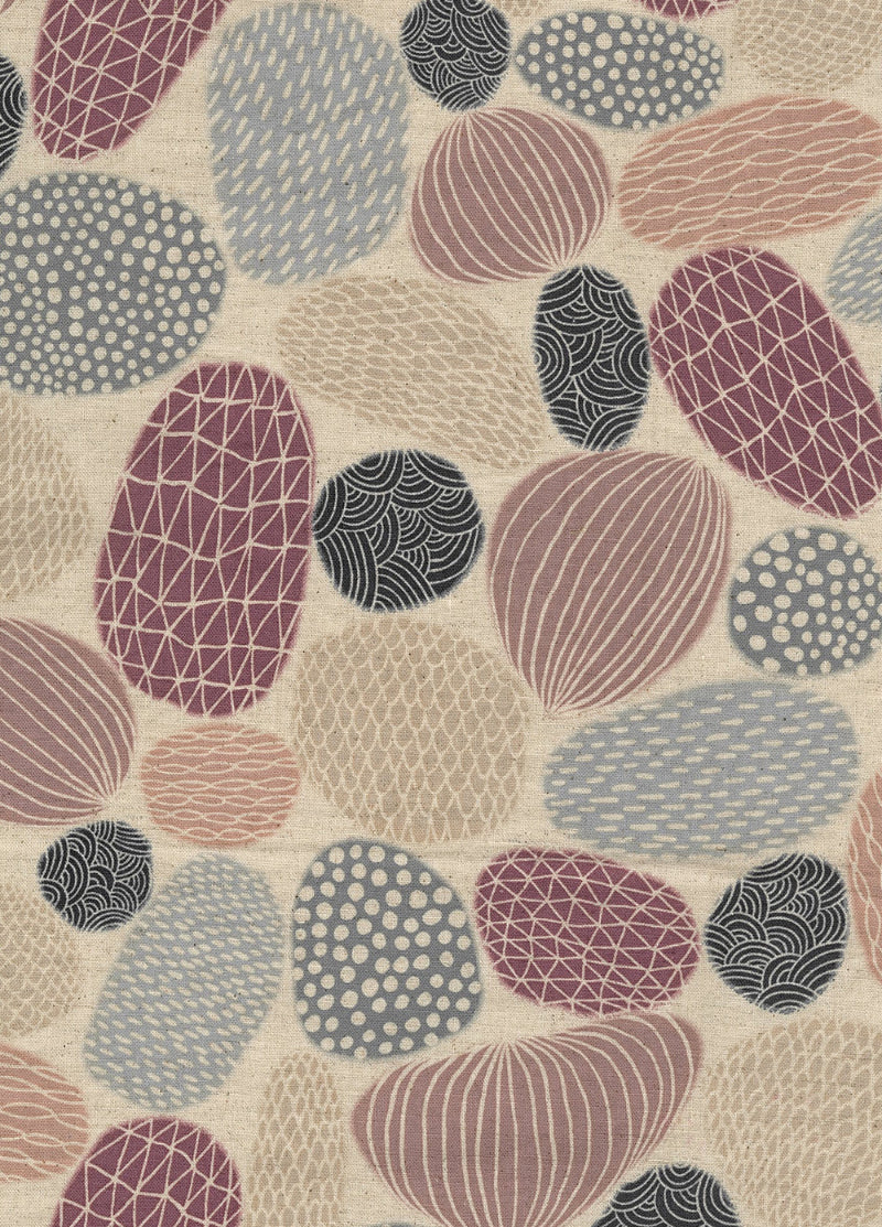 Kokka - Cotton/Linen Sheeting - Pathway by Bookhou - Stones - Purple/Red