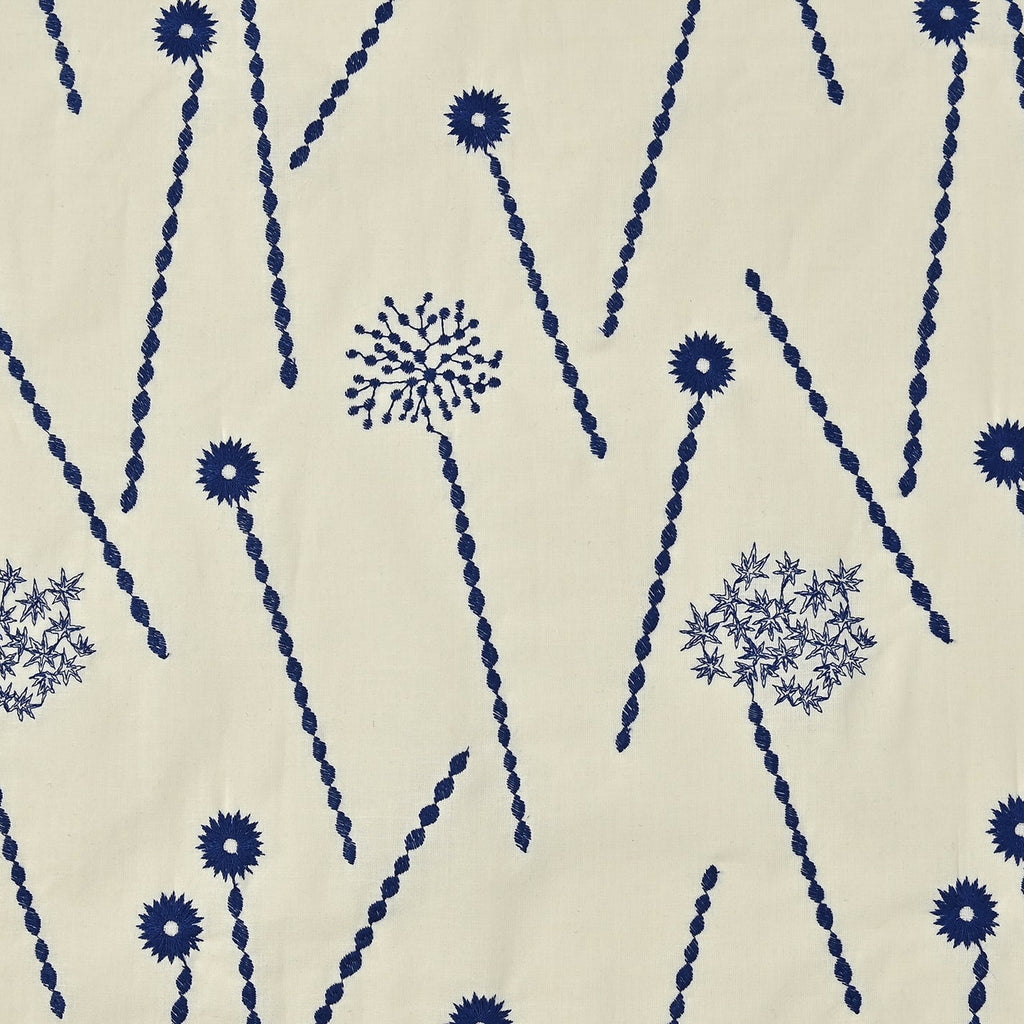 Echino - Embroidered Cotton/Linen Sheeting - Twig Flowers - Navy on Cream