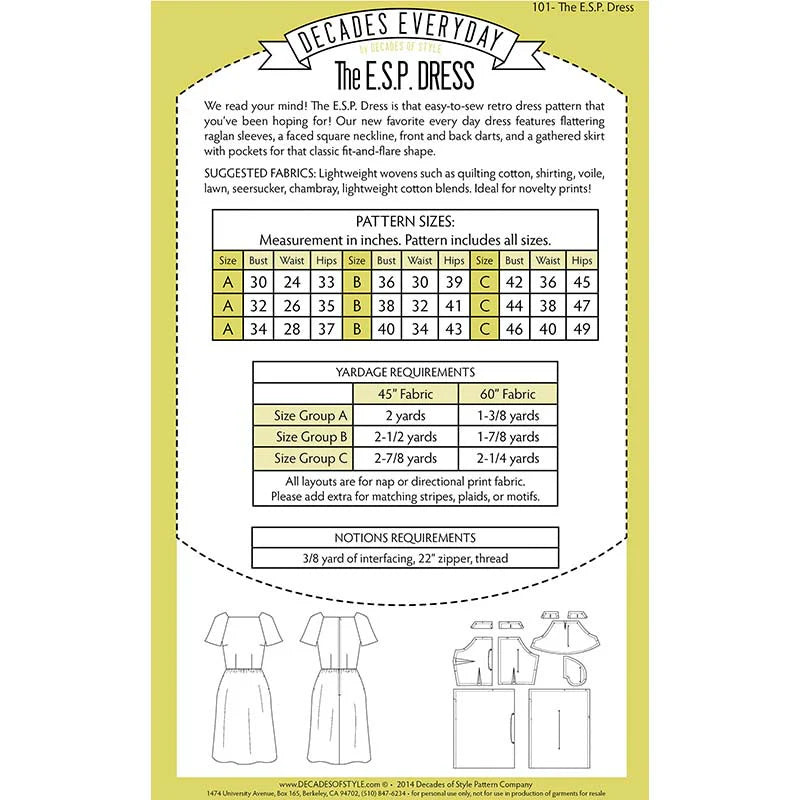 Decades of Style - Decades Everyday - #101 ESP Dress - PDF and Printed Pattern