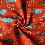 Vancet - Cotton Linen Canvas - Scandi Whales - Orange