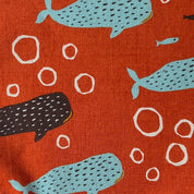 Vancet - Cotton Linen Canvas - Scandi Whales - Orange