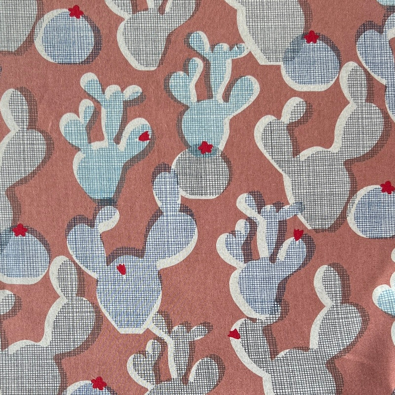 Vancet - Cotton Linen Canvas - Cactus Shapes - Coral