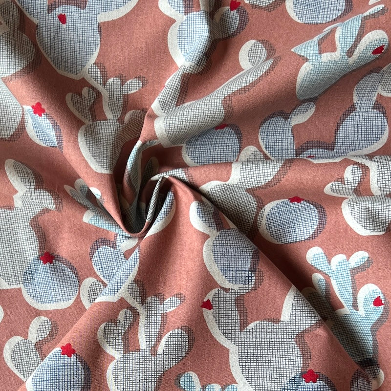 Vancet - Cotton Linen Canvas - Cactus Shapes - Coral