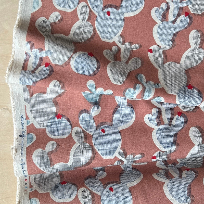 Vancet - Cotton Linen Canvas - Cactus Shapes - Coral