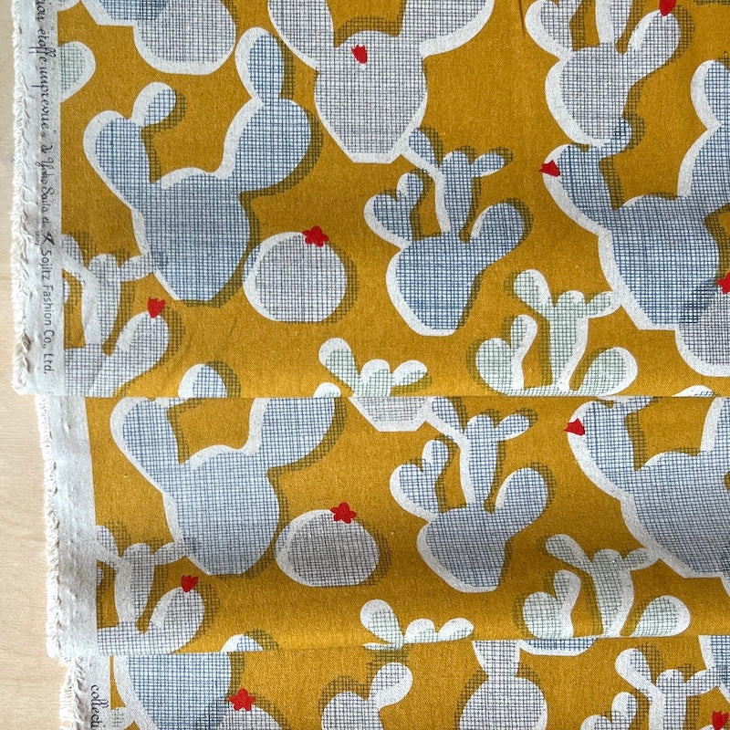 Vancet - Cotton Linen Canvas - Cactus Shapes - Yellow