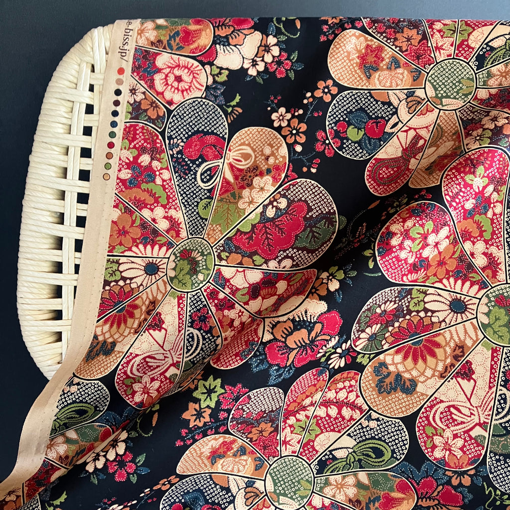 Yuma - Cotton Sheeting - Vintage Flowers - Black