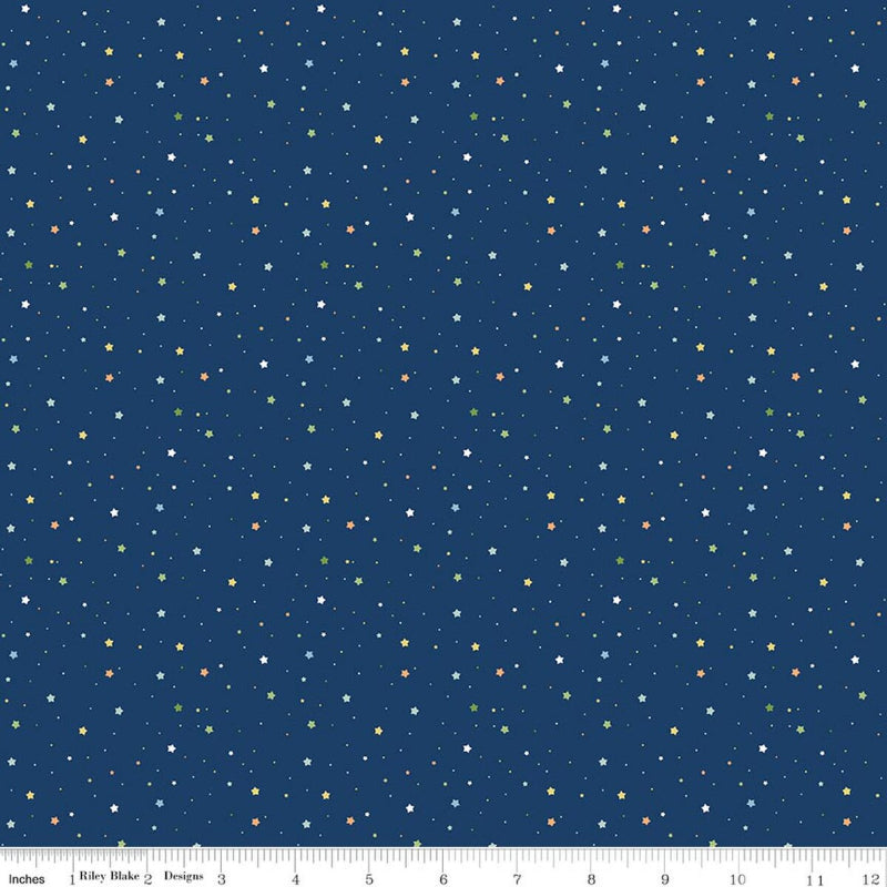 Riley Blake - Flannel - Love You to the Moon - Stars - Navy