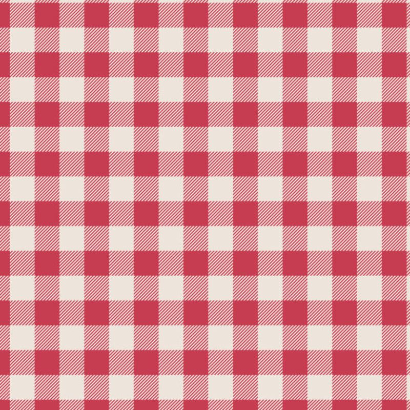 Flannel christmas fabric with red plaid on a white background.