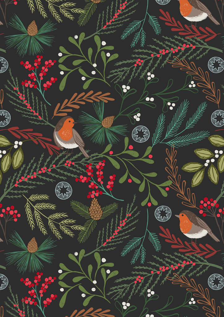 Lewis and Irene - Forest Winter - Flannel - Robin on Dark