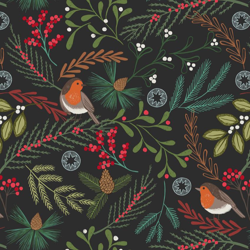 Lewis and Irene - Forest Winter - Flannel - Robin on Dark