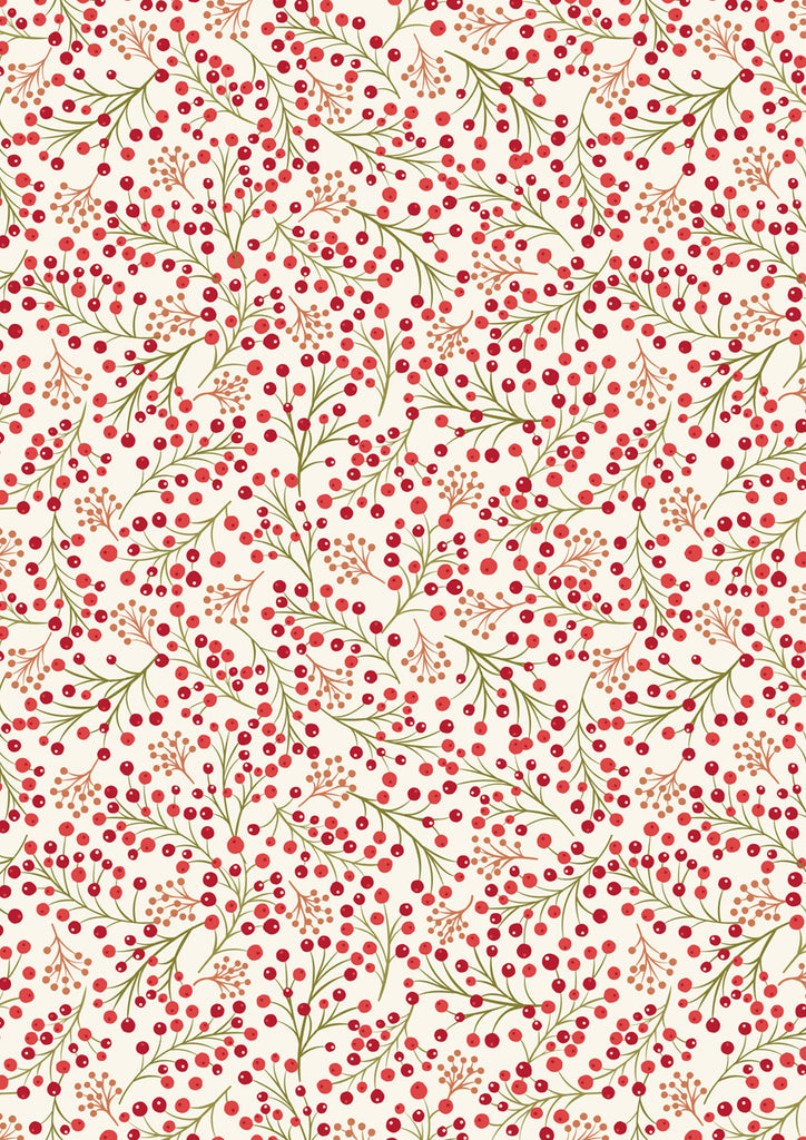 Lewis and Irene - Forest Winter - Flannel - Winter Berries on Cream