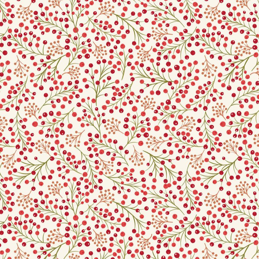 Lewis and Irene - Forest Winter - Flannel - Winter Berries on Cream