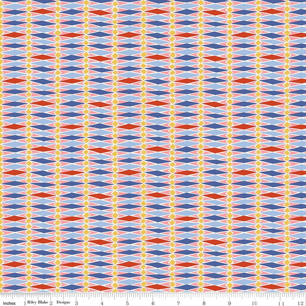 Fabric with yellow, pink, blue, and red fairground stripe design
