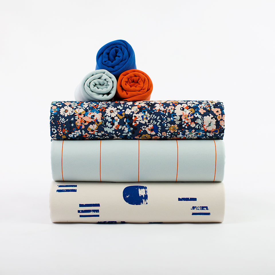 See You at Six - Cotton Gabardine Twill - Flower Joy - Oceana Blue