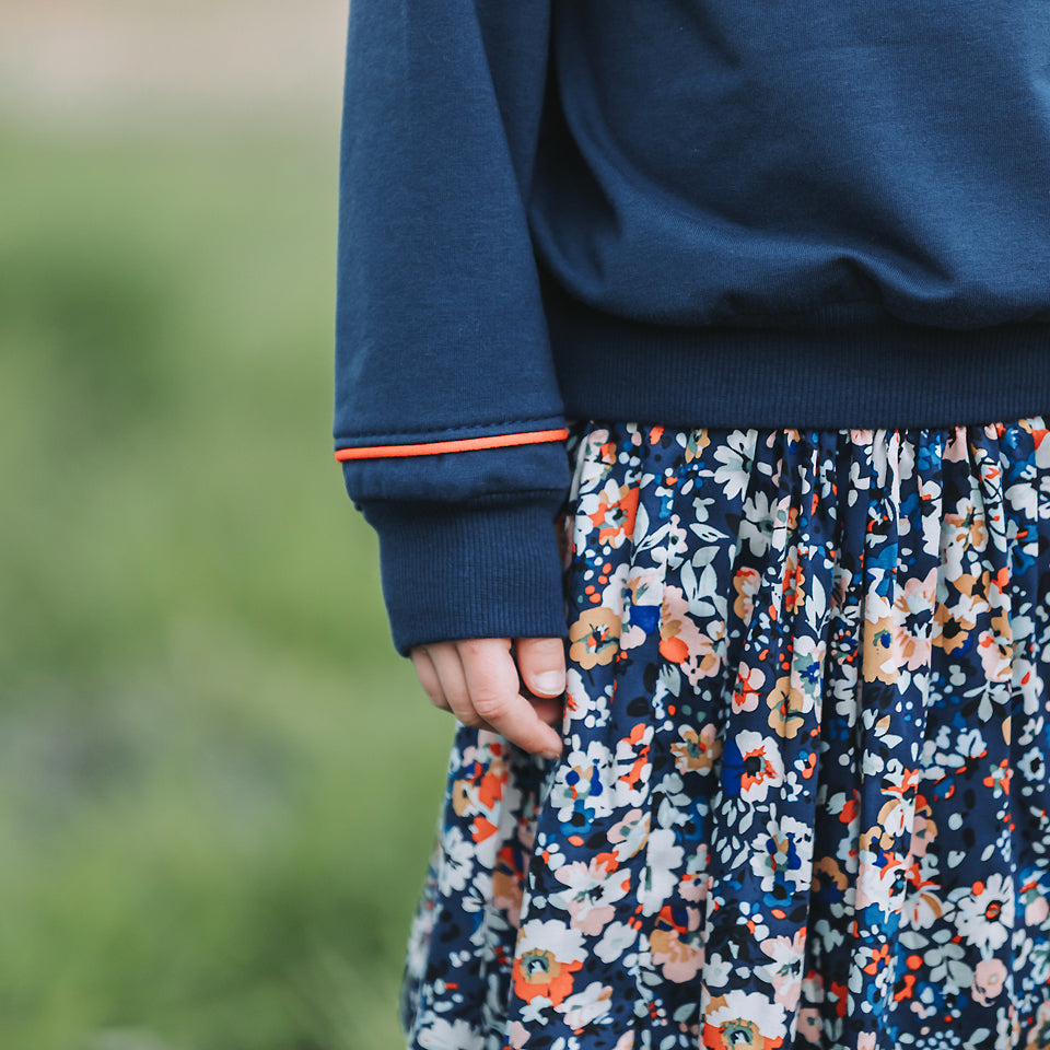 See You at Six - Ecovero Viscose Rayon Satin - Flower Joy - Oceana Blue