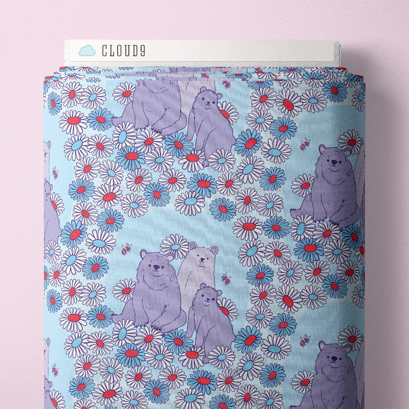 Notebook with bear and flower pattern on a light pink background