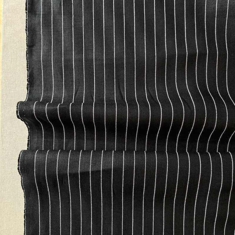 Lino Textile - Linen - Stripe - White on Black