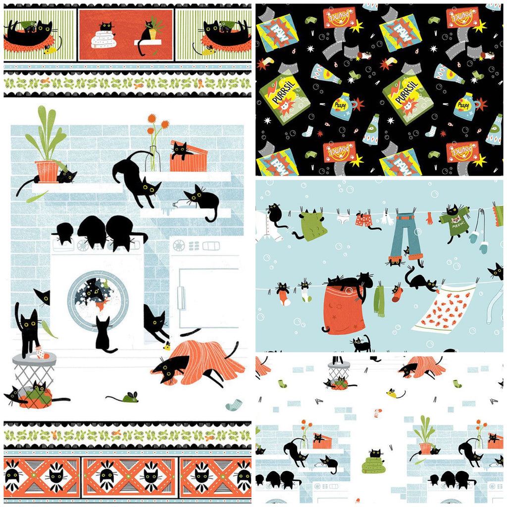 Pre-Cut Bundle - Dear Stella - Cats in the Laundry - Fat Quarters and Panel
