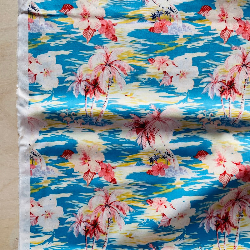 Sevenberry - Cotton Sheeting - Palms - Pink Sea