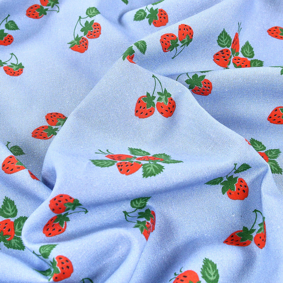 Fabric Godmother - Viscose/Linen - Strawberry Fayre - Blue