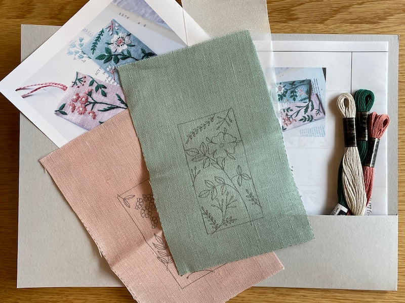 Alice Makabe - Embroidery Kit - My Garden Bookmarks - Pink and Sage