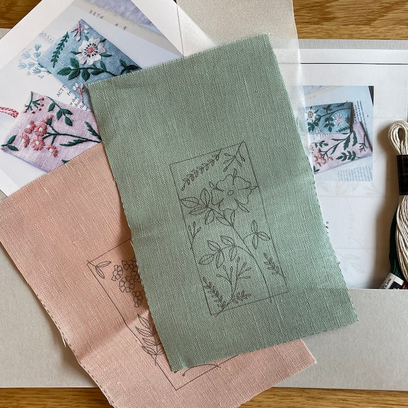 Alice Makabe - Embroidery Kit - My Garden Bookmarks - Pink and Sage