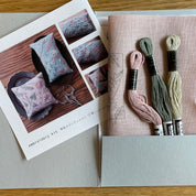 Alice Makabe - Embroidery Kit - Wild Flower Pincushions - Pink and Blue/Gray
