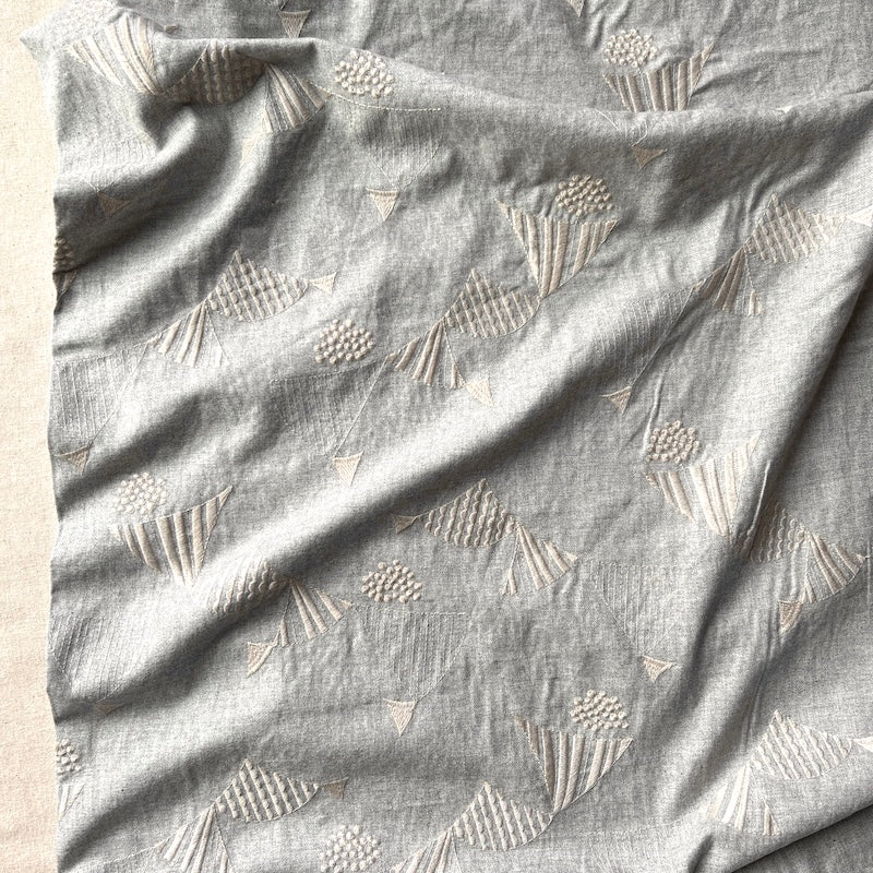 Echino - Embroidered Brushed Viera - Botanical Light - Grey